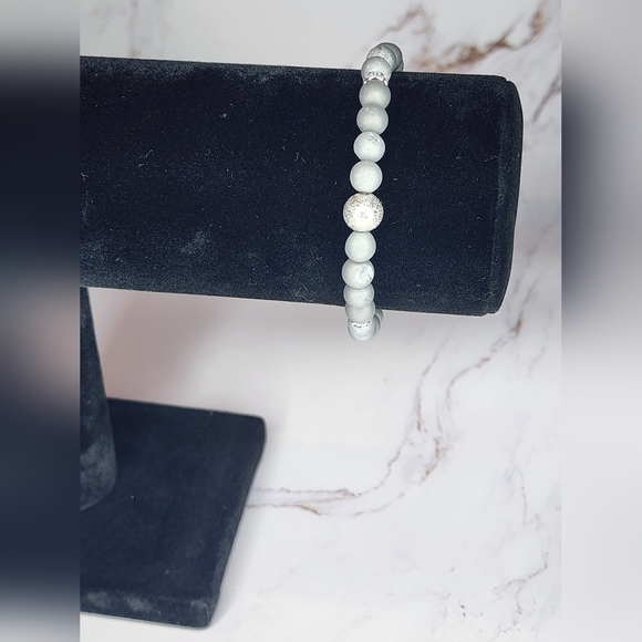 Silver Gemstone Druzy Agate Beaded Stretch Bracelet Smooth Matte rhinestone - Picture 5 of 9